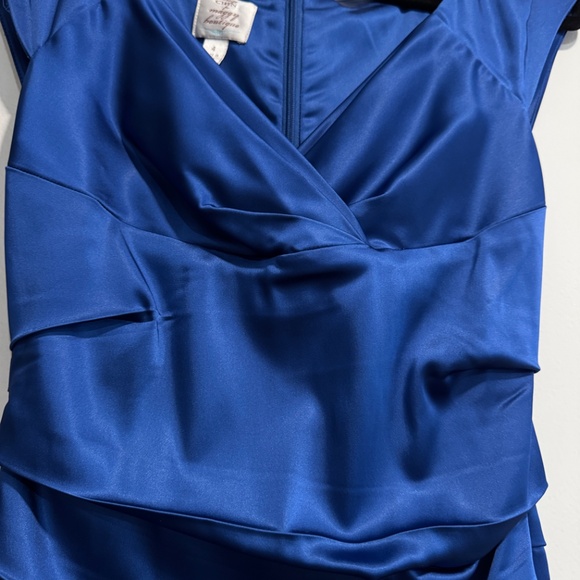 Suzi Chin for Maggy Boutique Blue Satin Ruched Cocktail Dress – Size 4 - Picture 3 of 5